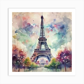 Watercolor Painting Of The Eiffel Tower In Paris Art Print