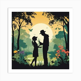 Couple In The Forest Art Print