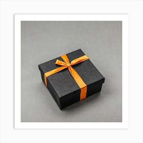 Black Gift Box With Orange Ribbon 3 Art Print