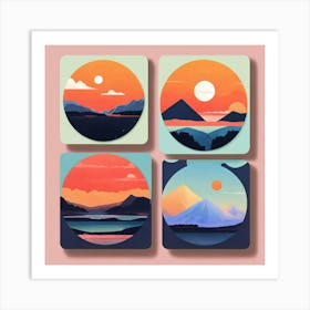 4 Badges Lo Fi Landscape With Minimalist Design (1) Art Print