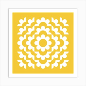 Midcentury Modern Abstract Geometric Flower Pattern Floral in Mustard Yellow Gold Art Print