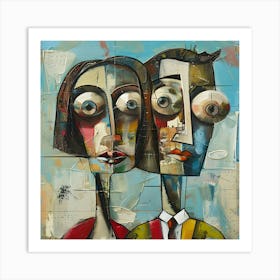 Facets of Introspection: A Duality in Profiles Art Print