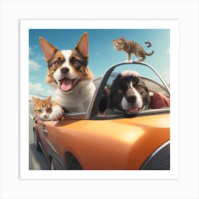 Pets In A Car Art Print