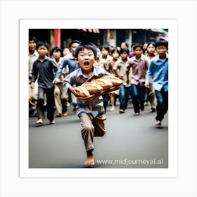 Boy Running With Bread Art Print