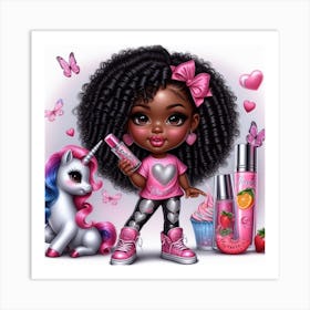 Little Girl With A Unicorn 1 Art Print