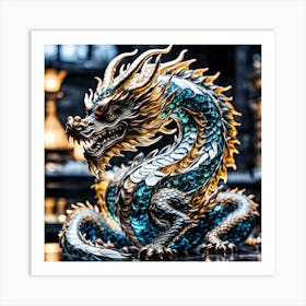 Blue And Gold Dragon Art Print
