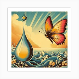 Water Drop And Butterfly Art Print