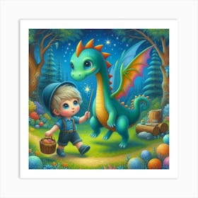 Little Boy And Dragon Art Print