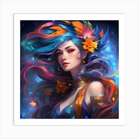 Girl With Colorful Hair Art Print