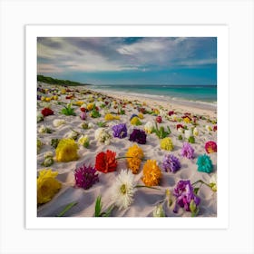 Colorful Flowers On The Beach 1 Art Print