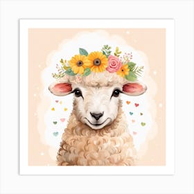 Floral Baby Sheep Nursery Illustration (14) Art Print