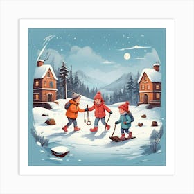 Children Playing In The Snow Art Print