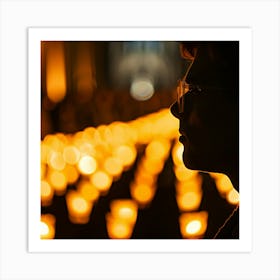 Silhouette Of A Person In Front Of Candles Art Print