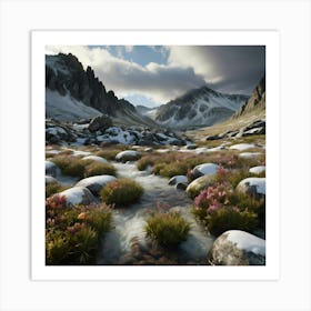 Snowy Mountains - Style of William Morris 1 Art Print