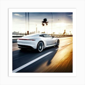 Automobile Driving Speed White Sport Road Fast Vehicle Car Motion Drive Style Photograph (4) Art Print