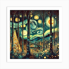 Gustav Klimt Print Night Forest Trees Painting Klimt Affiche