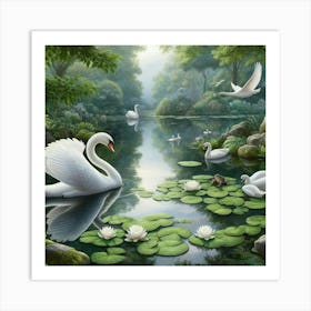 Swans In The Pond 5 Art Print