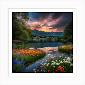 Lake of flowers Art Print