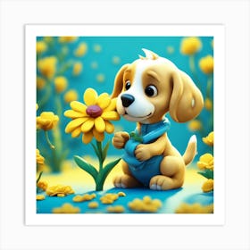 Puppy - Flowers Art Print