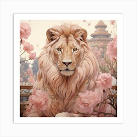 Lion 3 Pink Jungle Animal Portrait Art Print