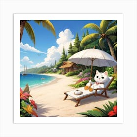 Cat On The Beach 6 Art Print