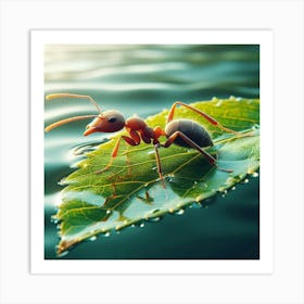 Ant On Leaf In Water Art Print