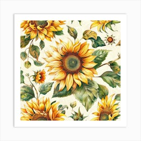 Sunflowers On A White Background Art Print