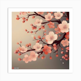 Firefly Japanese Cherry Blossom Art Illustrate Delicate Cherry Blossom Branches On A Minimalist Bac Art Print