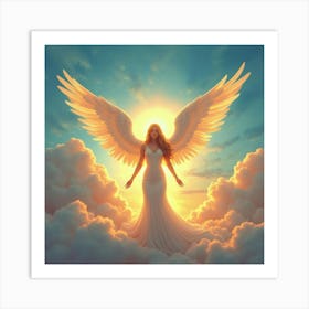 Angelic Figure Glowing In A Vivid Watercolor Sky, Serene And Ethereal 1 Art Print