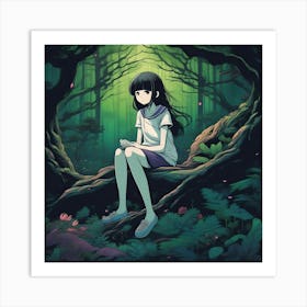 Anime Girl In The Forest Art Print