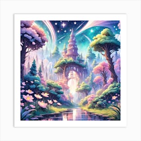 A Fantasy Forest With Twinkling Stars In Pastel Tone Square Composition 285 Art Print