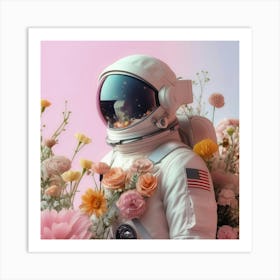 Pink & Floral Astronaut Art Print