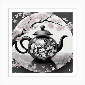 Firefly An Intricate Beautiful Japanese Teapot, Modern, Illustration, Sakura Garden Background 12930 Art Print