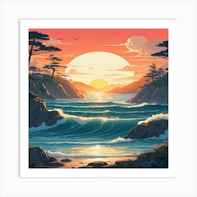 Sunset Landscape Painting Art Print