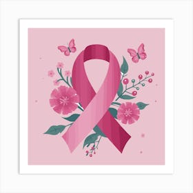 Women Breast Cancer Awareness background with brassiere Calligraphy in Pink Ribbon international symbol for month October suitable for clipart and poster and wall art(8)F Art Print