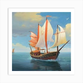 Pirate Ship In The Ocean Art Print