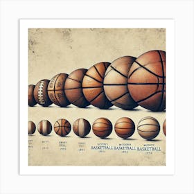 Evolution Of The Basketball Printed Art A Detailed Illustration Showcasing The Evolution Of Basketballs Through The Ages, Perfect For Adding A Historical Touch To Any Basketball Enthusiast’S Space Art Print