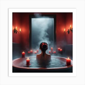 Woman In A Bathtub With Candles 1 Art Print