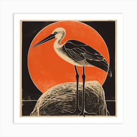 Retro Bird Lithograph Stork 2 Art Print