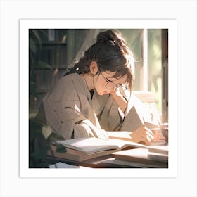 Anime Girl Reading Art Print