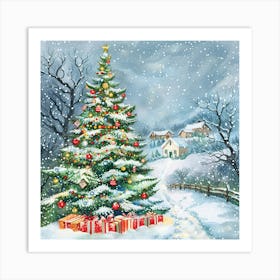 Christmas Tree In The Snow Art Print