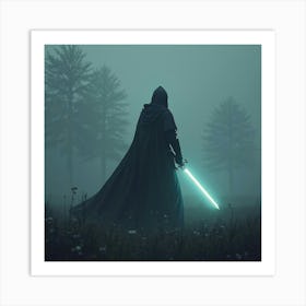 Phantom Knight With Glowing Sword In A Foggy Field 1 Art Print