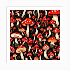 Seamless Pattern With Mushrooms 10 Art Print