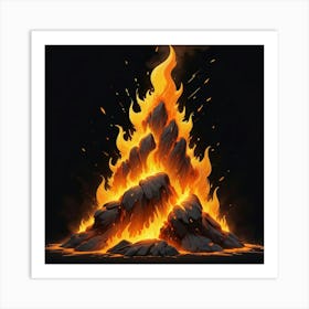 Fire On Black Background 2 Art Print