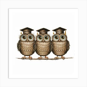 Wisdom Wonders Print Art Depict Comical University Owls Wearing Graduation Caps, Merging Humor And Academia For A Charming Wall Decor Piece Art Print