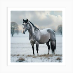 Horse Standing In Snow Art Print