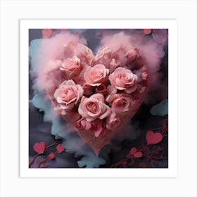 Default Closeupbouquet Of Roses Heartshaped Pink Smoke Text Lo 0 Art Print