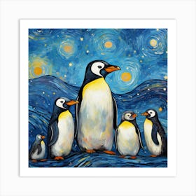 Penguins At Night 3 Art Print