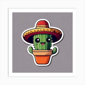 Mexico Cactus With Mexican Hat Sticker 2d Cute Fantasy Dreamy Vector Illustration 2d Flat Cen (21) Art Print