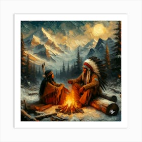 Oil Texture Native American Couple 2 Copy Art Print